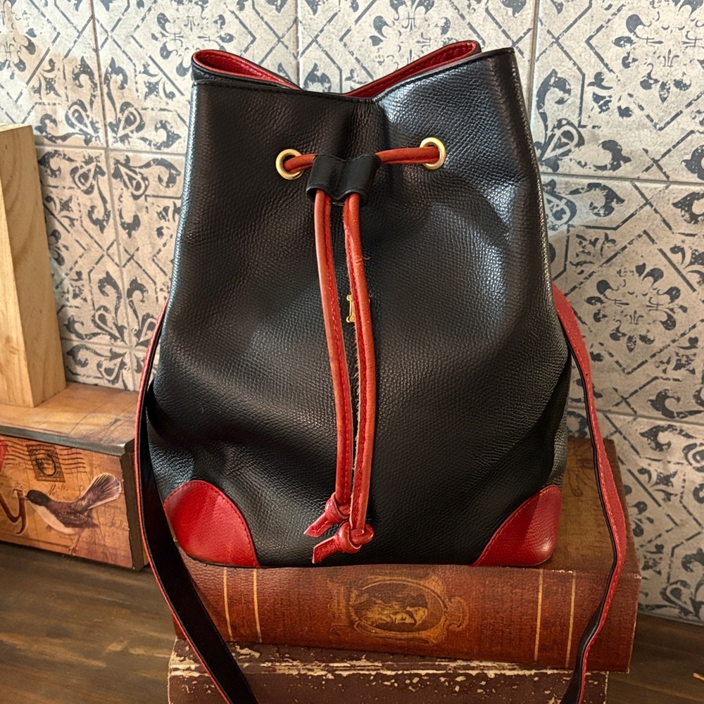 Bally Black and Red Leather Vintage Backpack